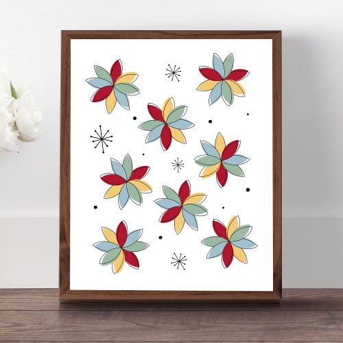 Funky Abstract Flowers Mid Century Modern Poster