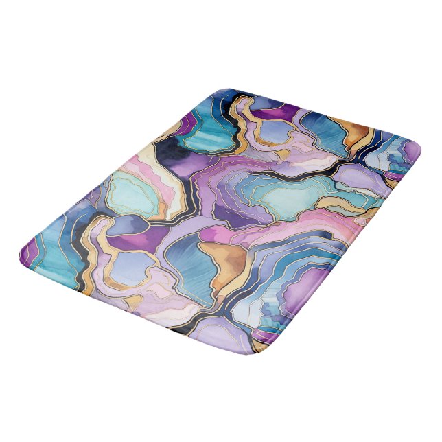 Funky Abstract Geode Agate Pattern Bathroom  Bath Mat (Angled)