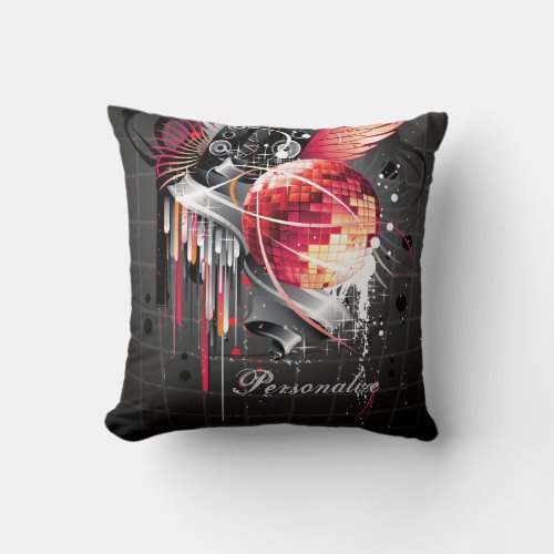 Funky Abstract Girly Disco Ball Music Design Throw Pillow