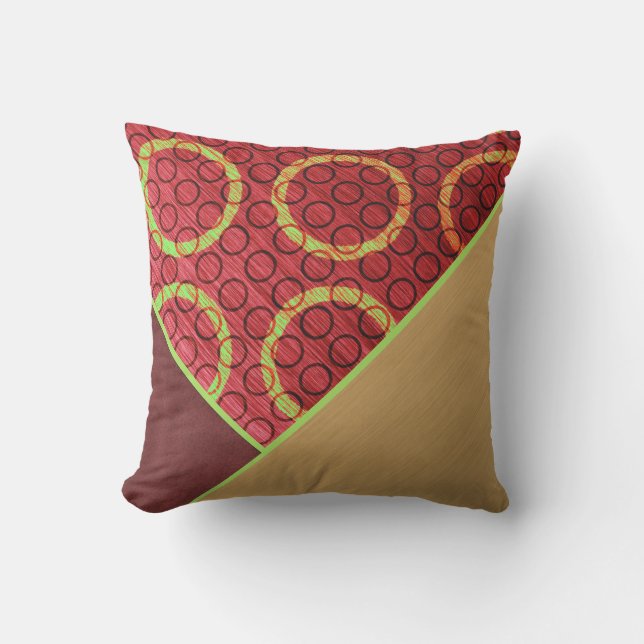 Funky Abstract Gold Lime Green Wine Red Circle Outdoor Pillow (Front)