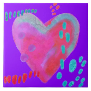 Funky Abstract Heart Digital Painting Ceramic Tile