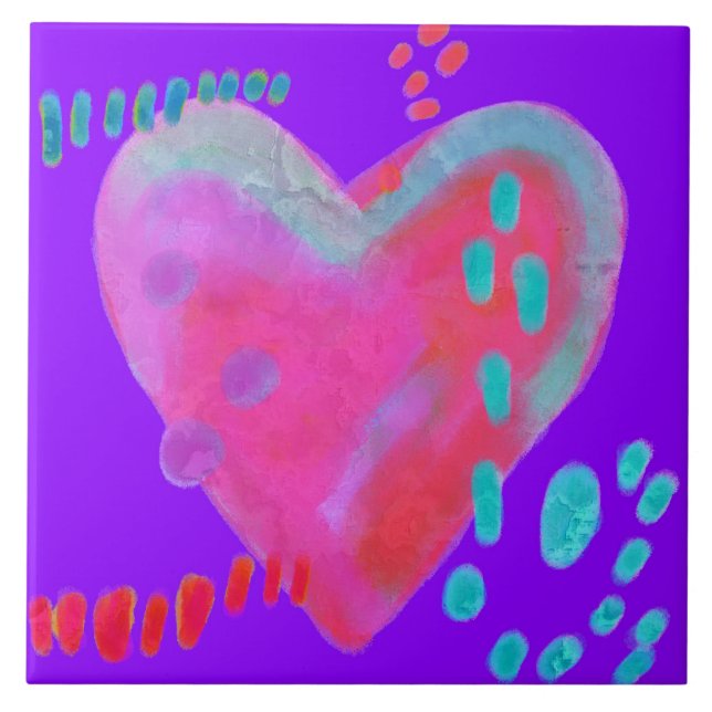 Funky Abstract Heart Digital Painting  Ceramic Tile (Front)
