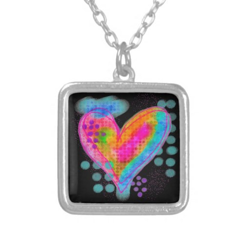 Funky Abstract Heart Wearable Art Silver Plated Necklace