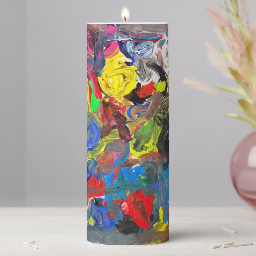 Funky Abstract Joyful Colorful Pillar Candle