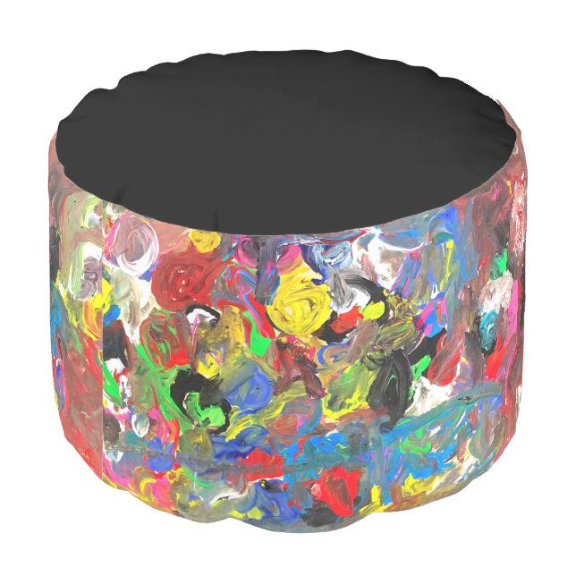 Funky Abstract Joyful Colorful Pouf (Angled Back)