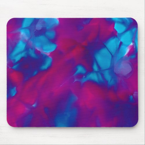 Funky abstract marbled alcohol ink pink and blue l mouse pad