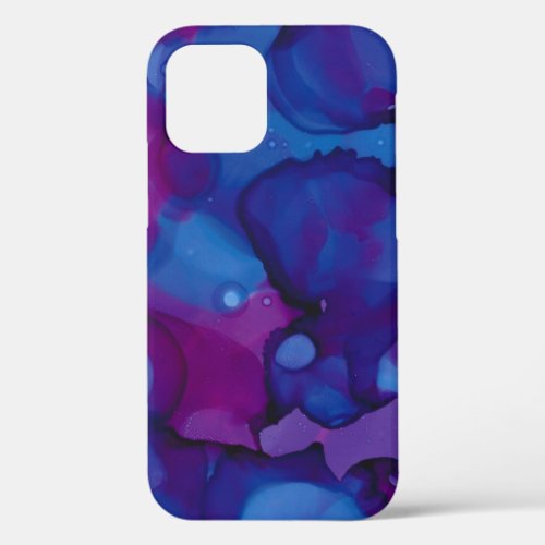 Funky abstract marbled alcohol ink purple and blue iPhone 12 case