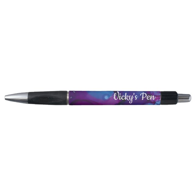 Funky abstract marbled alcohol ink purple and blue pen (Front)