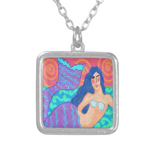 Funky Abstract Mermaid Art to Wear Silver Plated Necklace