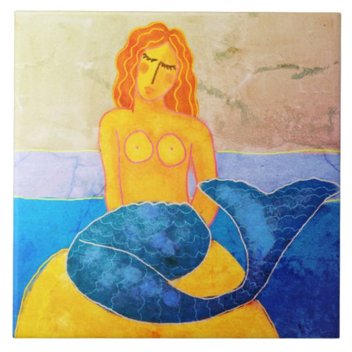 Funky Abstract Mermaid Painting Ceramic Tile