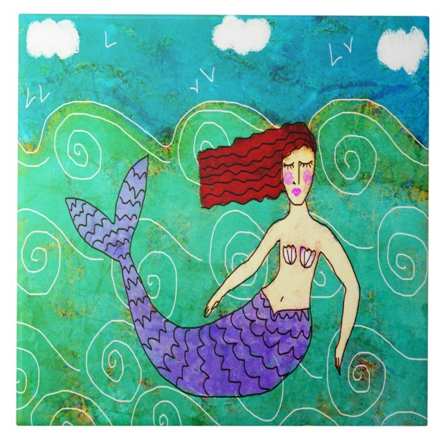 Funky Abstract Mermaid Painting  Ceramic Tile (Front)