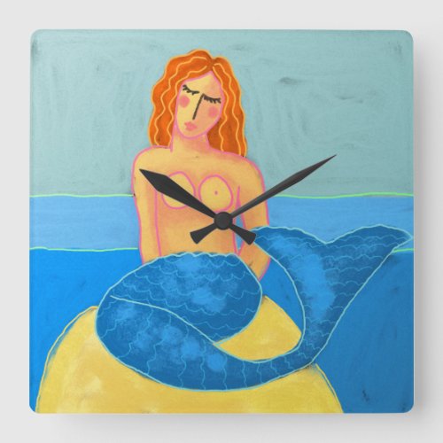 Funky Abstract Mermaid Painting Round Clock