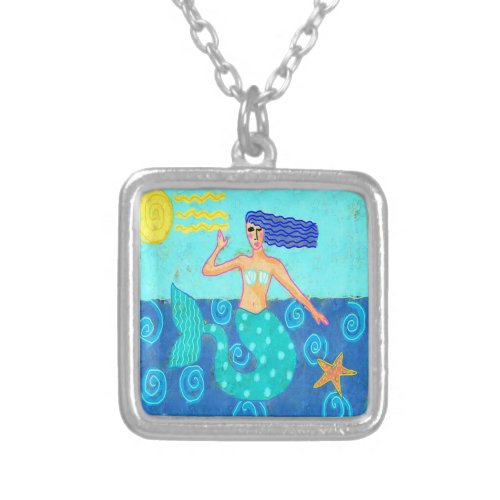 Funky Abstract Mermaid Wearable Art Silver Plated Necklace