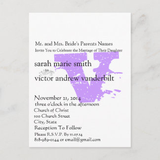 Funky Abstract Modern Monogram Purple Wedding Postcard