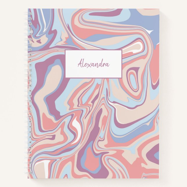 Funky Abstract Pink Swirl Marble Texture Notebook (Front)