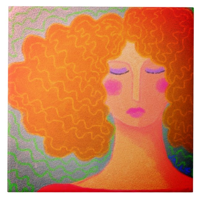 Funky Abstract Portrait of a Woman Ceramic Tile (Front)