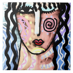 Funky Abstract Portrait of a Woman Ceramic Tile