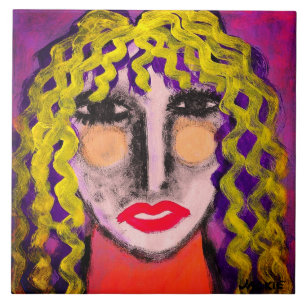 Funky Abstract Portrait of a Woman Ceramic Tile