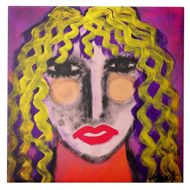 Funky Abstract Portrait of a Woman Ceramic Tile (Front)