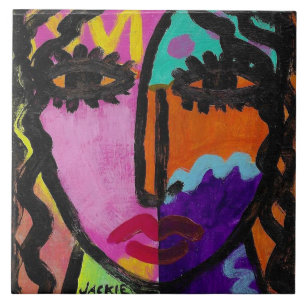 Funky Abstract Portrait of a Woman Ceramic Tile