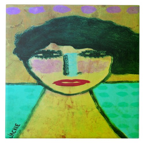 Funky Abstract Portrait of a Woman Ceramic Tile