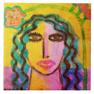 Funky Abstract Portrait of a Woman Ceramic Tile