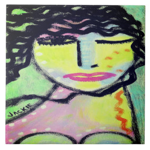Funky Abstract Portrait of a Woman Ceramic Tile