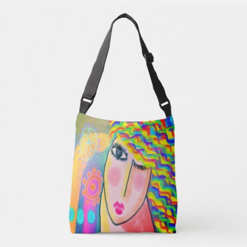 Funky Abstract Portrait of a Woman Crossbody Bag