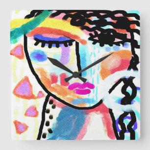 Funky Abstract Portrait of a Woman Square Wall Clock