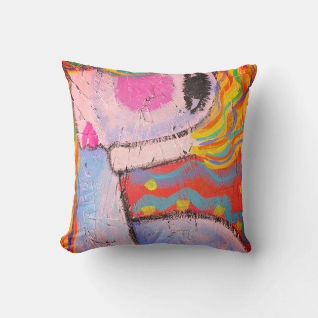 Funky Abstract Portrait of a Woman Throw Pillow (Front)