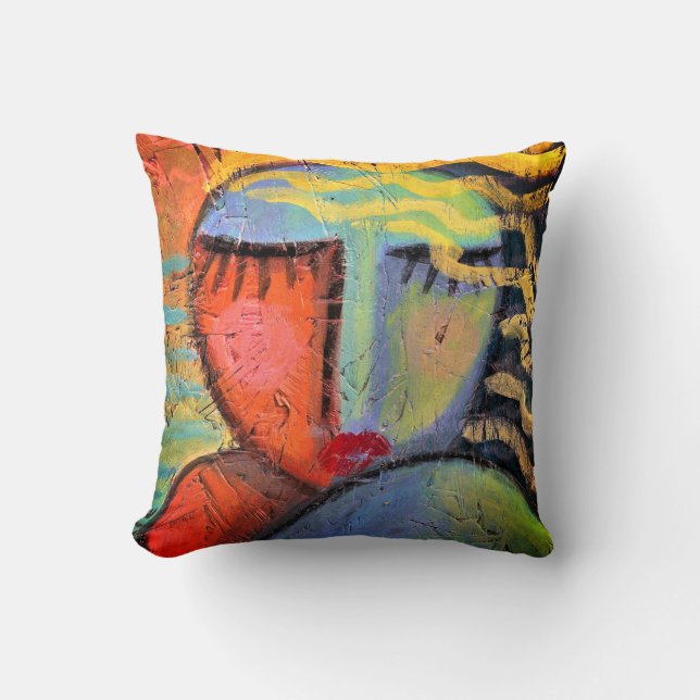 Funky Abstract Portrait of a Woman Throw Pillow (Front)