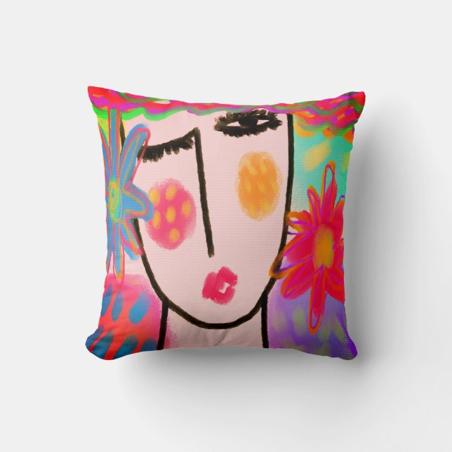 Funky Abstract Portrait of a Woman Throw Pillow (Front)