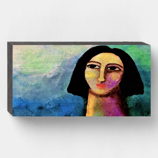 Funky Abstract Portrait of a Woman Wooden Box Sign (Front Horizontal)