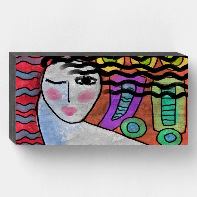 Funky Abstract Portrait of a Woman Wooden Box Sign (Front Horizontal)