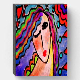Funky Abstract Portrait of a Woman Wooden Box Sign