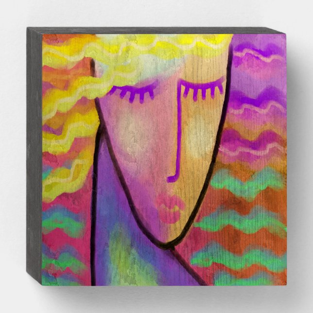 Funky Abstract Portrait of a Woman Wooden Box Sign (Front Horizontal)