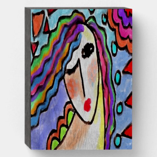 Funky Abstract Portrait of a Woman Wooden Box Sign