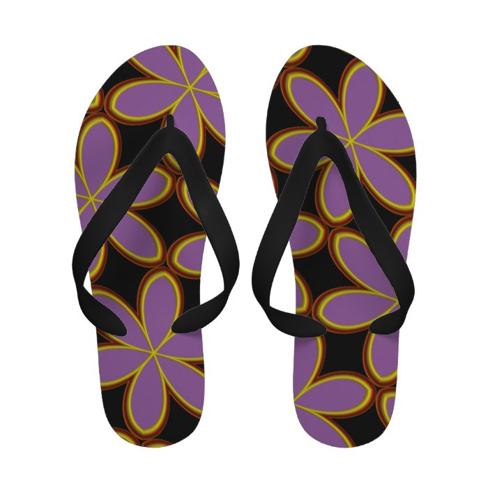 Funky Abstract Purple Floral Retro Flip Flops