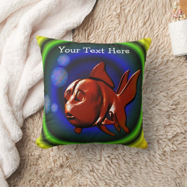 Funky Abstract Red Goldfish Personalized Throw Pillow (Blanket)