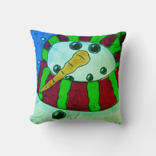 Funky Abstract Snowman Christmas Throw Pillow
