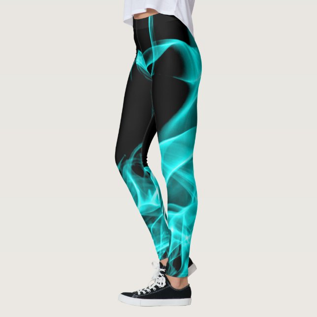 Funky Abstract Teal Blue Smoke Flumes Leggings (Left)