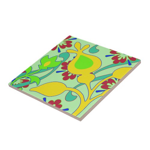 Funky Abstract Vintage Flowers Ceramic Tile