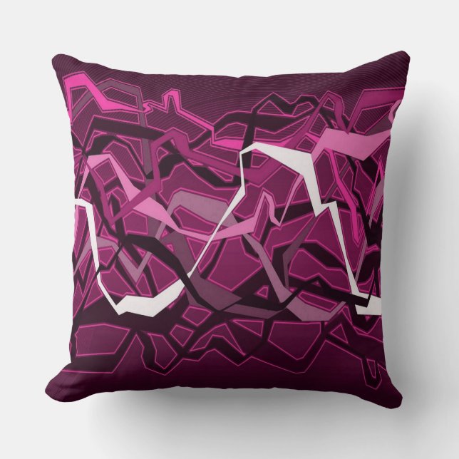 Funky Abstract Waves Pink Throw Pillow (Front)