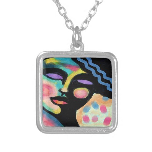 Funky Abstract Wearable Art Silver Plated Necklace