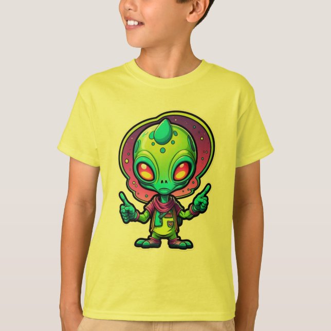 Funky Alien Peace Sign Sticker T-Shirt (Front)