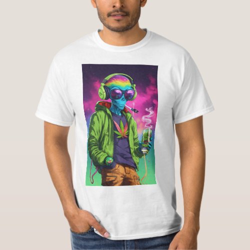 Funky Alien Peace Sticker T_Shirt T_Shirt