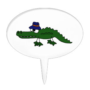 Funky Alligator Wearing Fishing Hat Cartoon Cake Topper