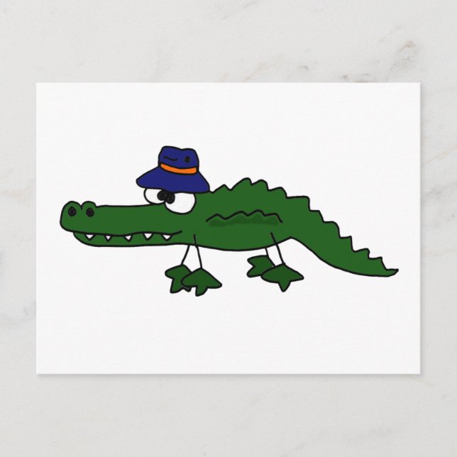 Funky Alligator Wearing Fishing Hat Cartoon Postcard (Front)