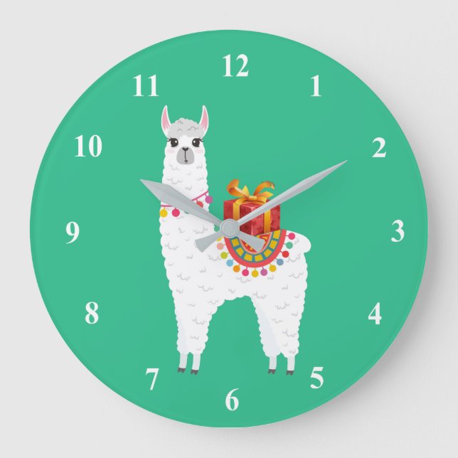 Funky Alpaca Christmas cute llama Large Clock (Front)