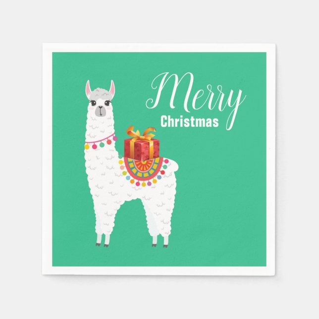 Funky Alpaca Christmas cute llama Napkins (Front)
